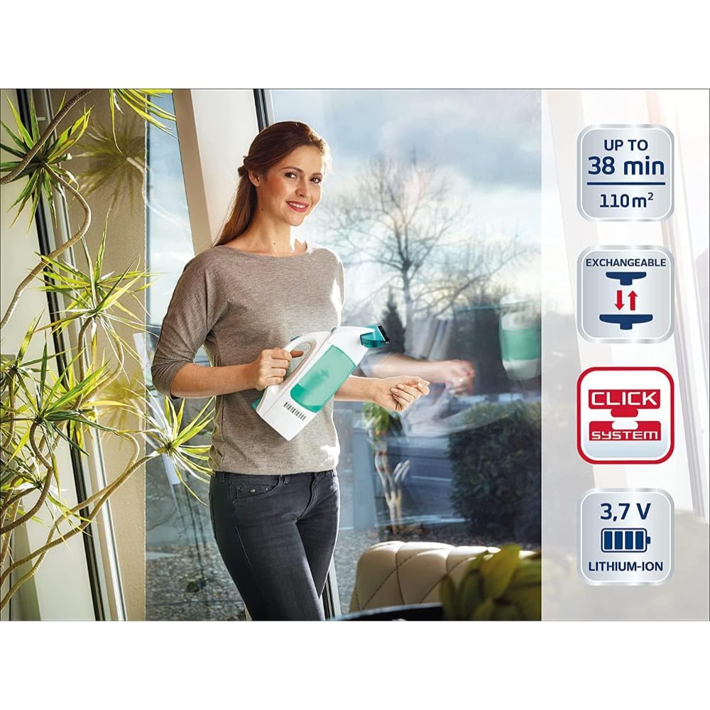 Leifheit Fenstersauger Set Dry and Clean mit 28 cm Saugdüse für 360° streifenfreie Reinigung, Fensterreiniger verwendbar bis zu 38 min, Fensterputzer mit Stand-by-Automatik und Click-System