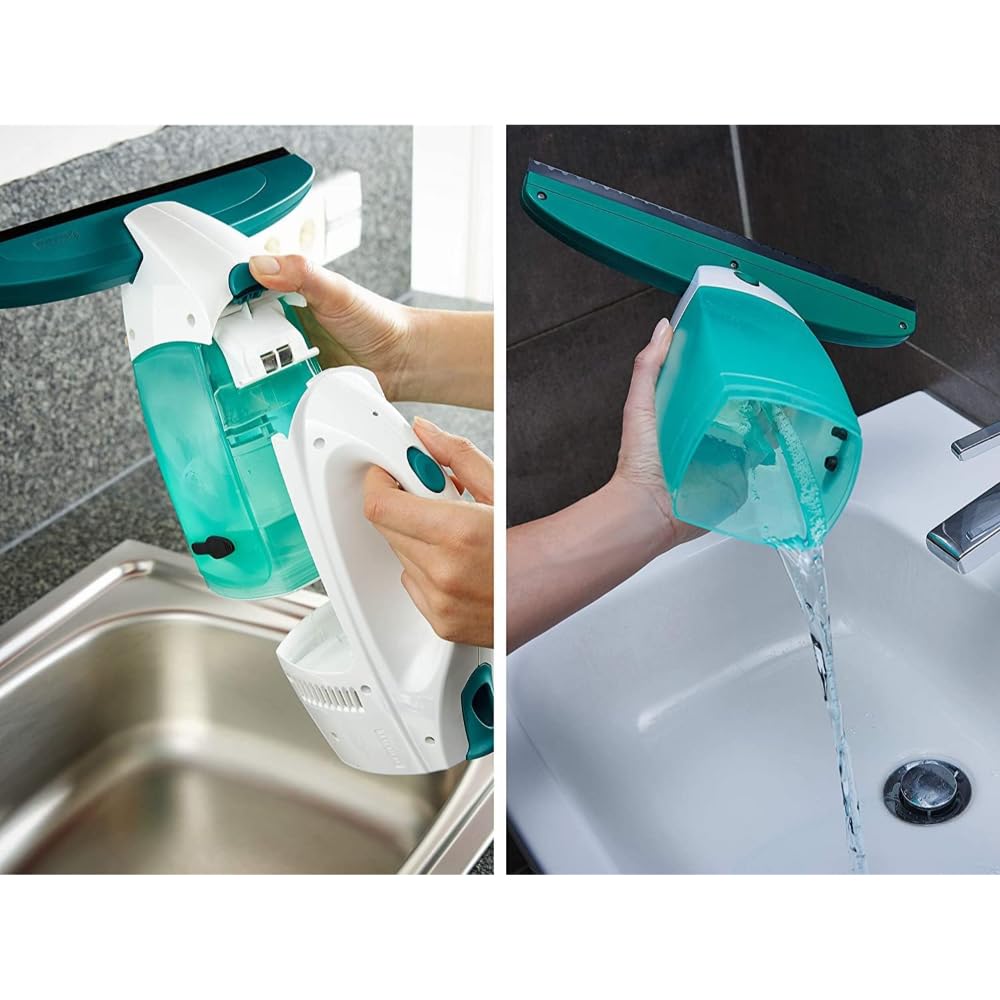 Leifheit Fenstersauger Set Dry and Clean mit 28 cm Saugdüse für 360° streifenfreie Reinigung, Fensterreiniger verwendbar bis zu 38 min, Fensterputzer mit Stand-by-Automatik und Click-System