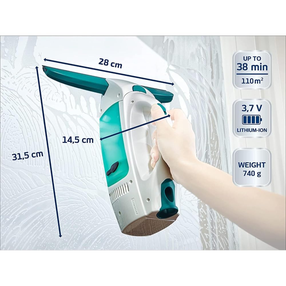 Leifheit Fenstersauger Set Dry and Clean mit 28 cm Saugdüse für 360° streifenfreie Reinigung, Fensterreiniger verwendbar bis zu 38 min, Fensterputzer mit Stand-by-Automatik und Click-System