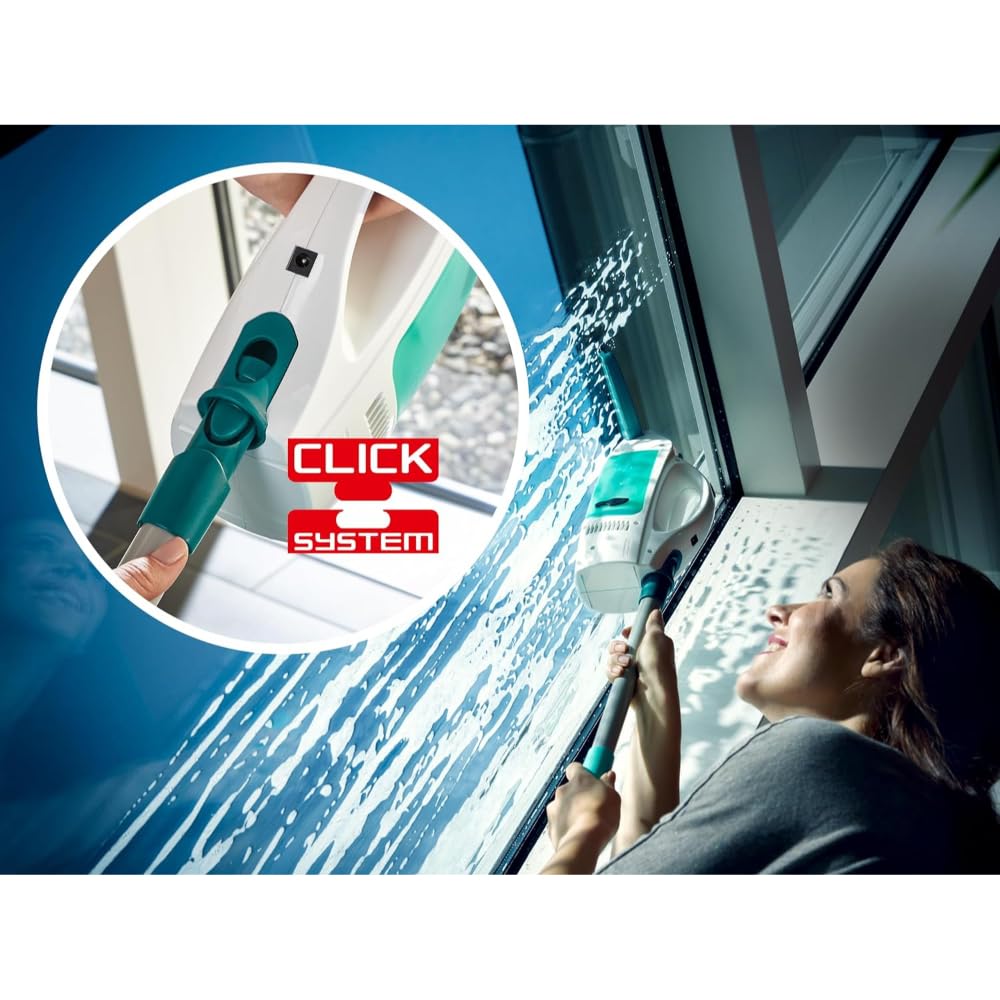 Leifheit Fenstersauger Set Dry and Clean mit 28 cm Saugdüse für 360° streifenfreie Reinigung, Fensterreiniger verwendbar bis zu 38 min, Fensterputzer mit Stand-by-Automatik und Click-System