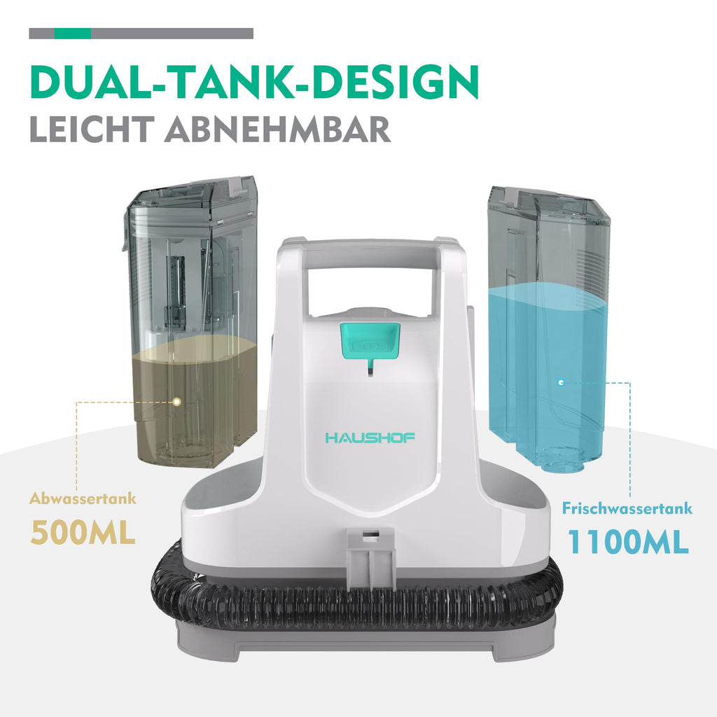 HAUSHOF Waschsauger Teppichreiniger, StainZapper Fleckenreiniger für Teppich mit Reinigungsmittel, Sofa, Vorleger, Polster, Treppen, Auto, 28,5cm X 15cm X 26,5cm, 400W, Weiß/Grau