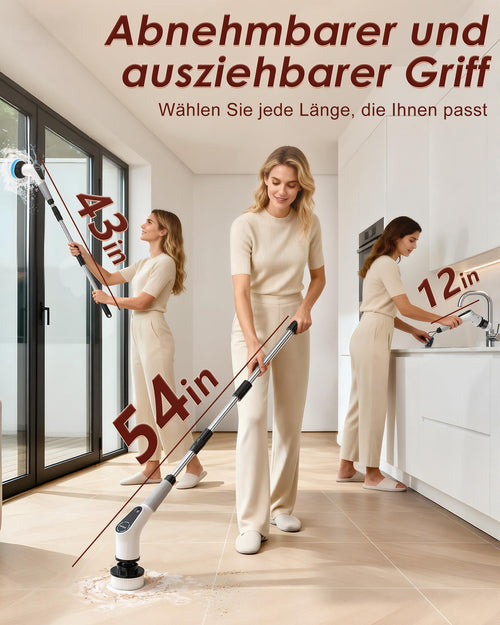 Elektrische Reinigungsbürste, 8 in 1 Electric Cleaning Brush mit austauschbaren Bohrbürstenköpfen, Wanne mopSet, Elektrische Putzbürste mit Verstellbarem Griff für Bad Küche Auto Fußboden