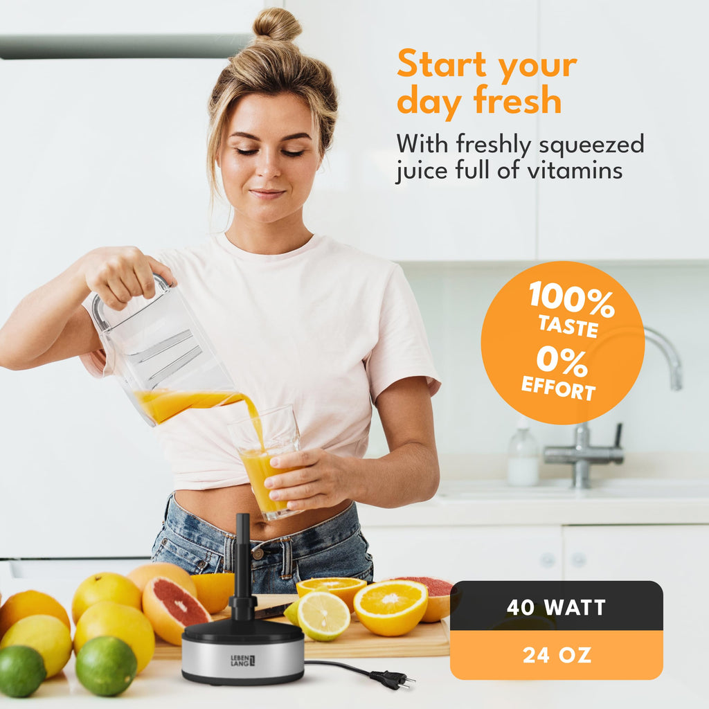LEBENLANG Zitruspresse elektrisch - 2 Kegel & BPA-Frei I Hohe Saftausbeute I 700ml Orangenpresse elektrische Saftpresse Edelstahl für Zuhause I Entsafter Zitronenpresse Orangensaftpresse
