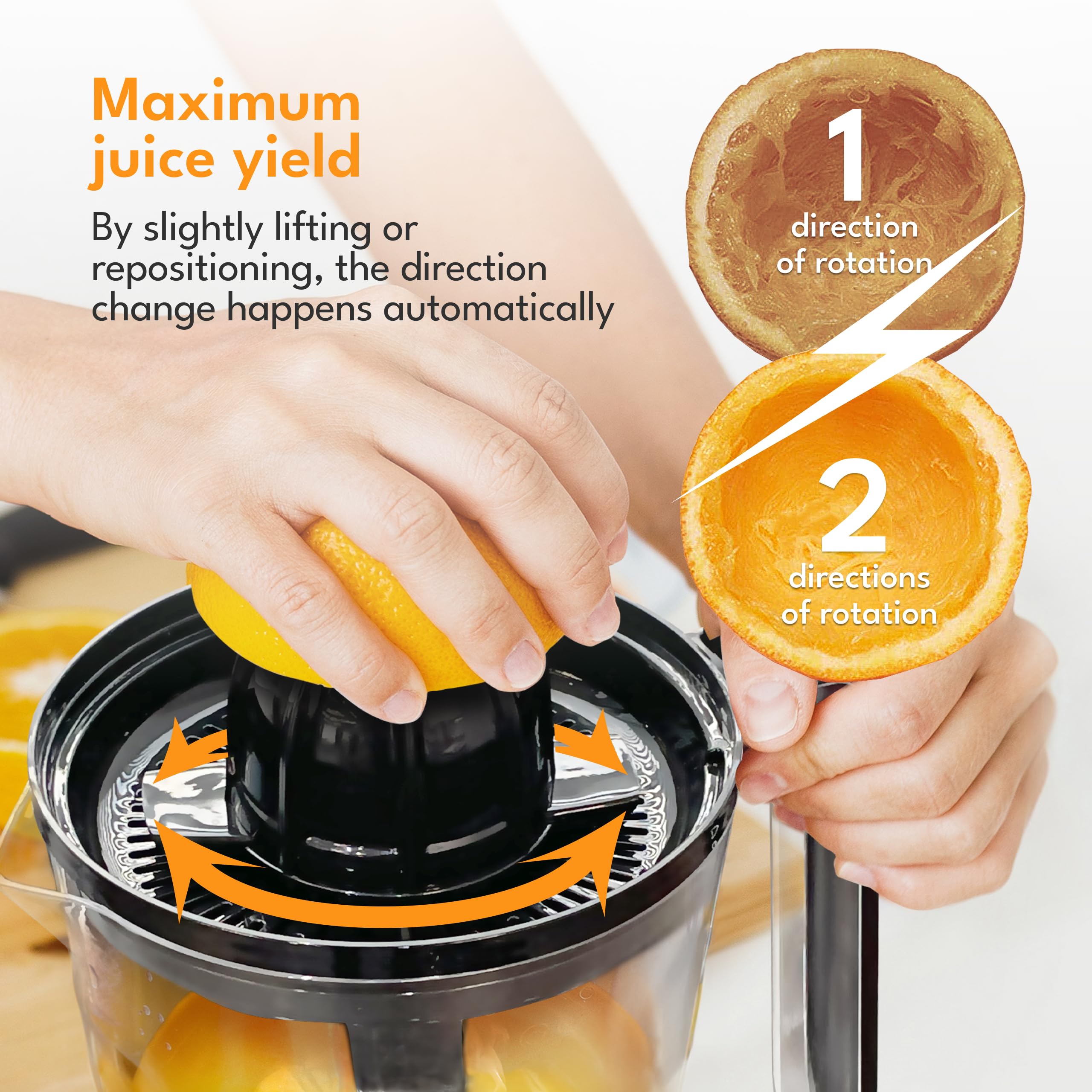 LEBENLANG Zitruspresse elektrisch - 2 Kegel & BPA-Frei I Hohe Saftausbeute I 700ml Orangenpresse elektrische Saftpresse Edelstahl für Zuhause I Entsafter Zitronenpresse Orangensaftpresse